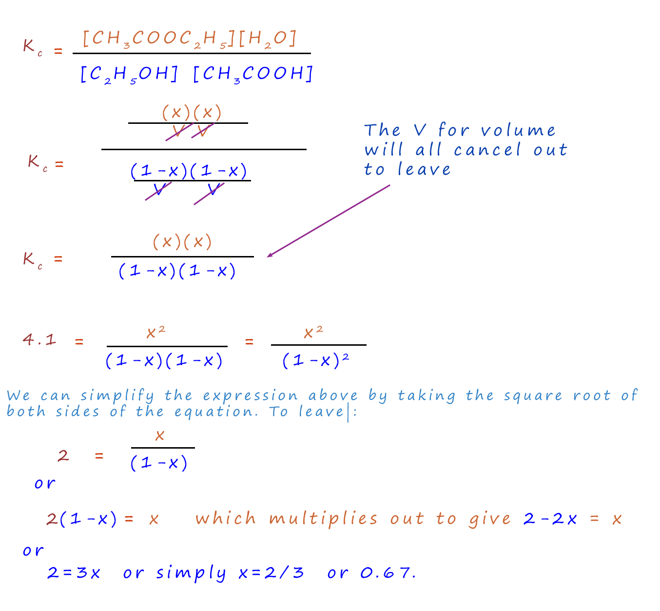 Equation or expression to calculate the equilibrium constant.